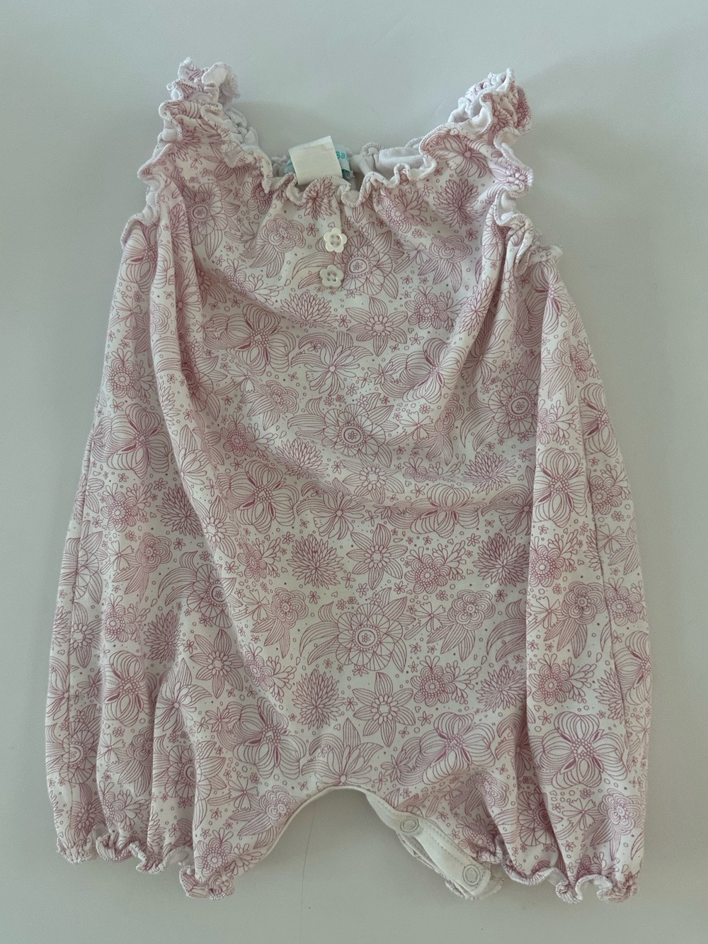 Feather Baby Romper Baby Girl 6-9 Months Pink Floral 100% Pima Cotton